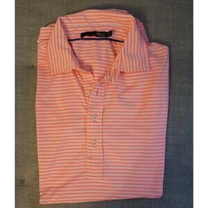 EUC RLX Ralph Lauren Pink Striped Short Sleeve ALBANY Golf Polo Shirt Men's M